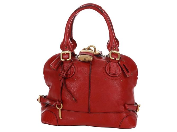 Chloé Borsa a mano Chloe Paddington in pelle rossa e oro Auth am10806V Rosso D'oro - vista 13