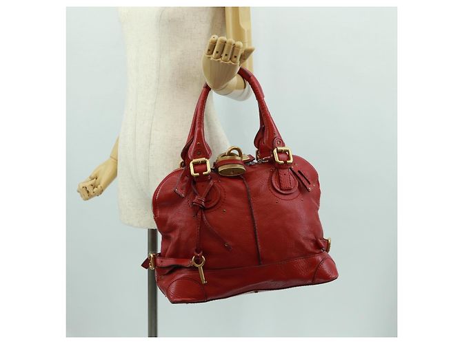 Chloé Borsa a mano Chloe Paddington in pelle rossa e oro Auth am10806V Rosso D'oro - vista 26