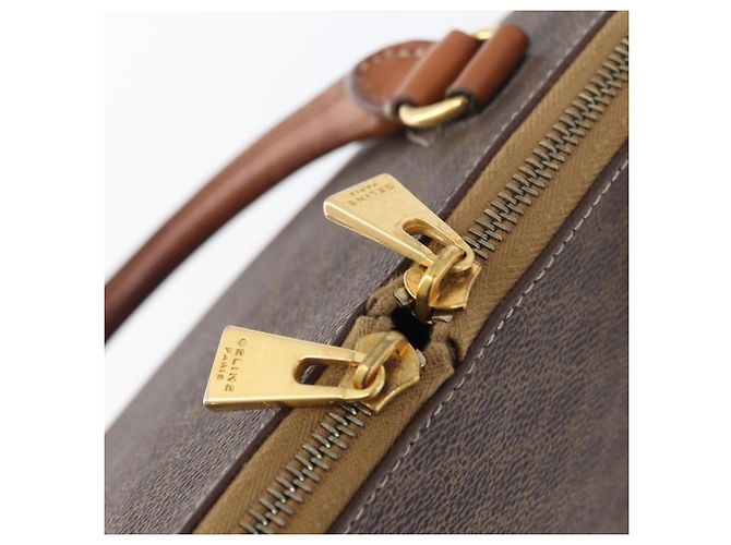 Céline Bolso de mano de lona Macadam CELINE en cuero PVC marrón dorado Auth 173472 Castaño - vista 10