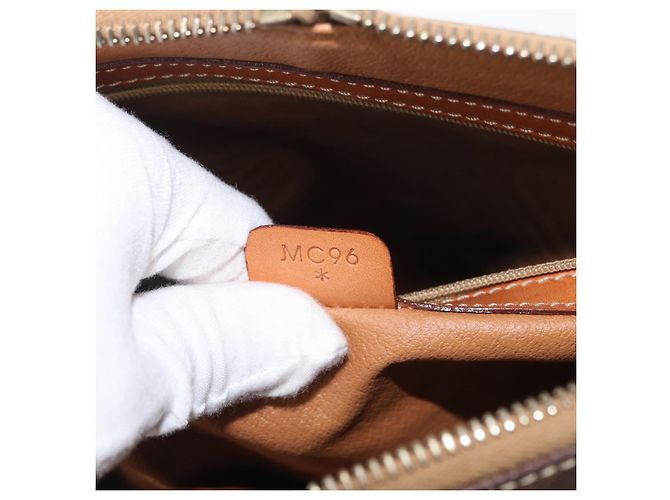 Céline Bolso de mano de lona Macadam CELINE en cuero PVC marrón dorado Auth 173472 Castaño - vista 12
