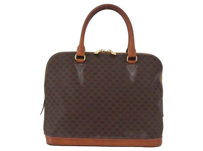 Céline Bolso de mano de lona Macadam CELINE en cuero PVC marrón dorado Auth 173472 Castaño - vista 13