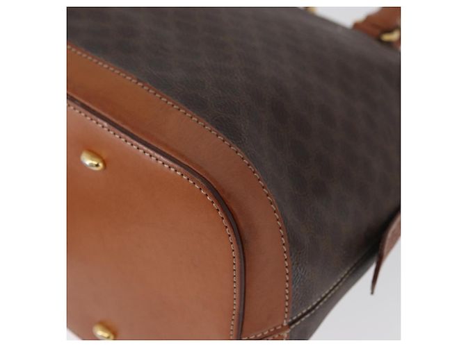 Céline Bolso de mano de lona Macadam CELINE en cuero PVC marrón dorado Auth 173472 Castaño - vista 14