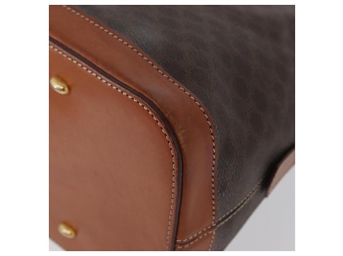 Céline Bolso de mano de lona Macadam CELINE en cuero PVC marrón dorado Auth 173472 Castaño - vista 16