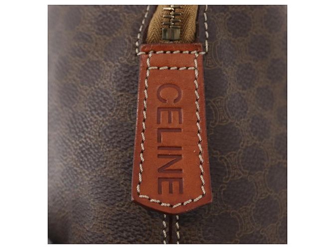 Céline Bolso de mano de lona Macadam CELINE en cuero PVC marrón dorado Auth 173472 Castaño - vista 17