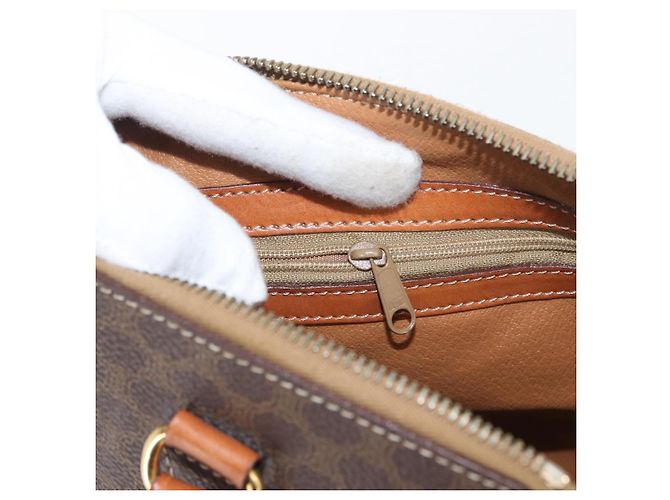 Céline Bolso de mano de lona Macadam CELINE en cuero PVC marrón dorado Auth 173472 Castaño - vista 21