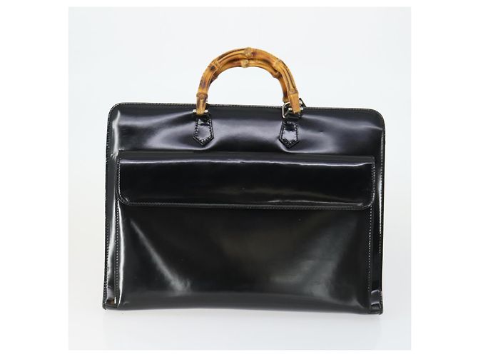 Bamboo Bolsa de mão GUCCI em couro envernizado 2 peças Preto Auth bs33355 - vista 2