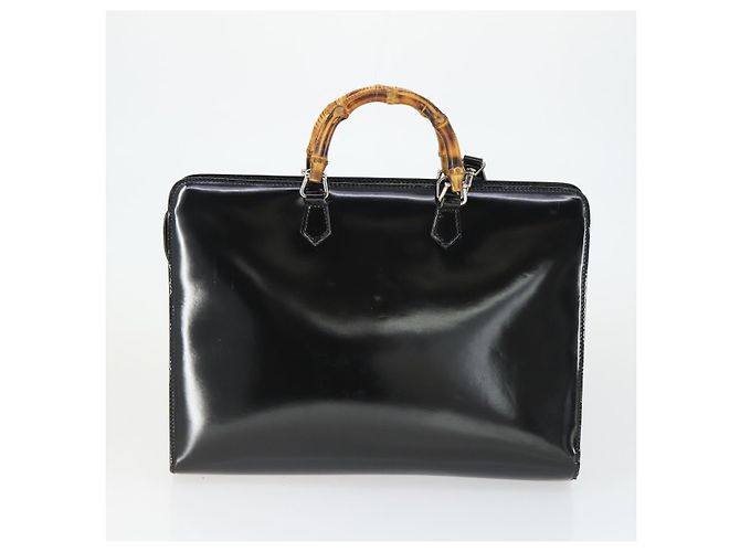 Bamboo Bolsa de mão GUCCI em couro envernizado 2 peças Preto Auth bs33355 - vista 3