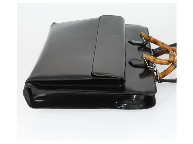 Bamboo Bolsa de mão GUCCI em couro envernizado 2 peças Preto Auth bs33355 - vista 4