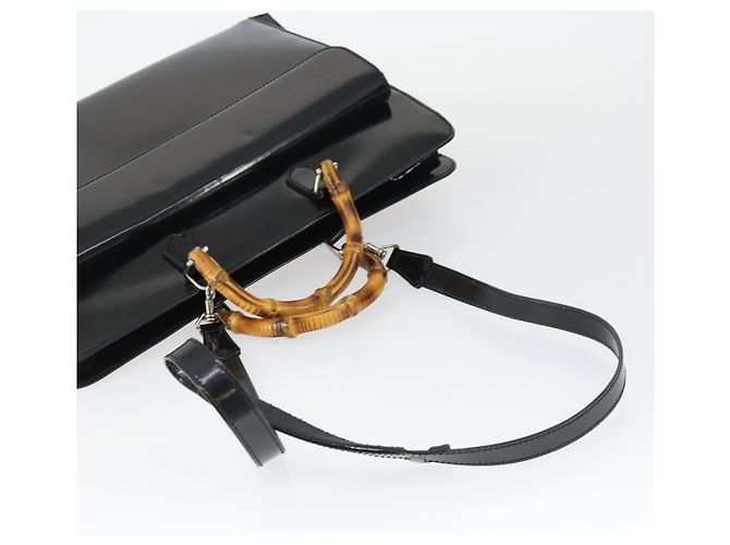 Bamboo Bolsa de mão GUCCI em couro envernizado 2 peças Preto Auth bs33355 - vista 5