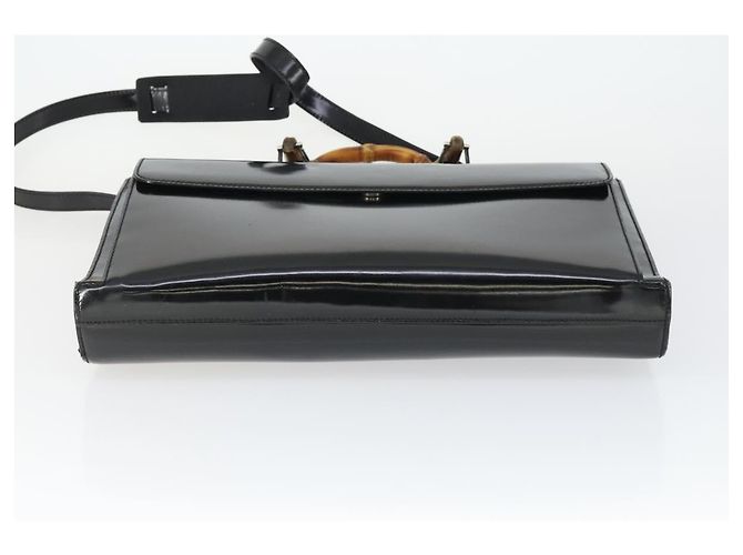 Bamboo Bolsa de mão GUCCI em couro envernizado 2 peças Preto Auth bs33355 - vista 7