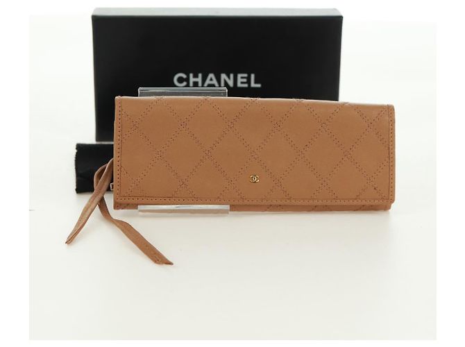CHANEL Bicolore Accessory Pouch Leather Beige CC Auth 173133V - view 12