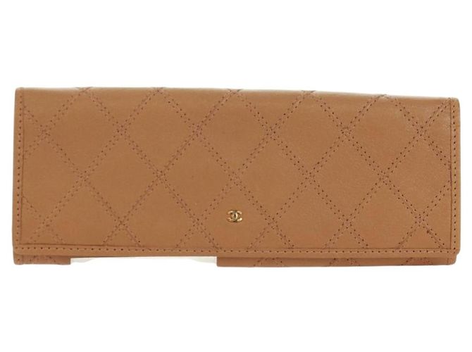 CHANEL Bicolore Accessory Pouch Leather Beige CC Auth 173133V - view 13