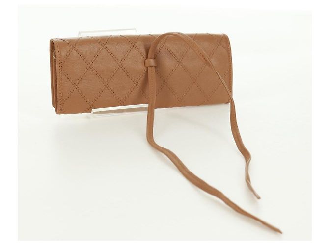 CHANEL Bicolore Accessory Pouch Leather Beige CC Auth 173133V - view 7