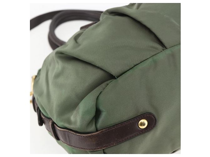 PRADA Borsa a Mano Nylon 2 vie Kaki Oro Auth 170942 D'oro Cachi - vista 16