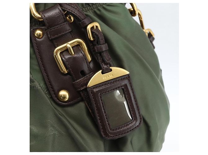 PRADA Borsa a Mano Nylon 2 vie Kaki Oro Auth 170942 D'oro Cachi - vista 19