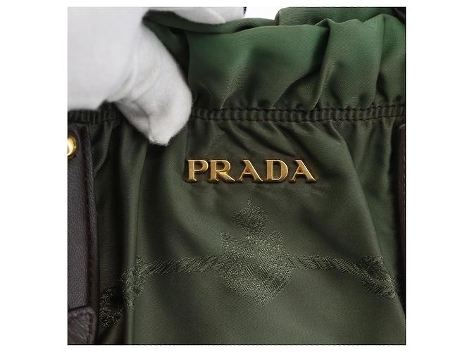 PRADA Borsa a Mano Nylon 2 vie Kaki Oro Auth 170942 D'oro Cachi - vista 20