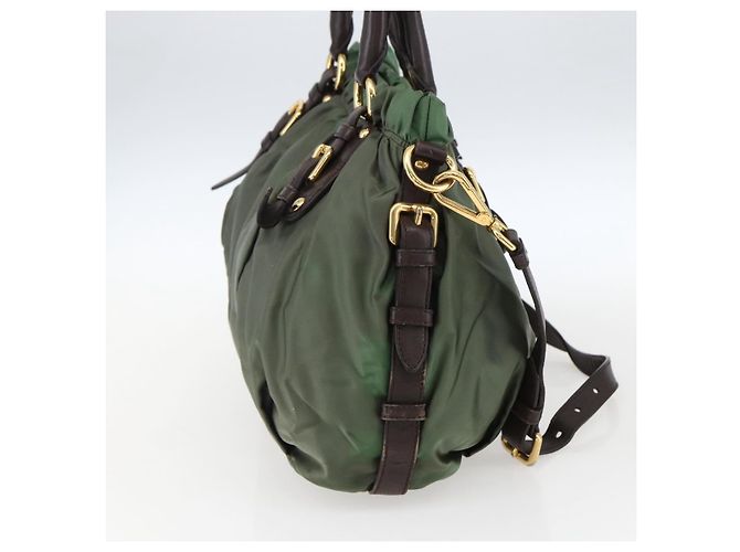 PRADA Borsa a Mano Nylon 2 vie Kaki Oro Auth 170942 D'oro Cachi - vista 3