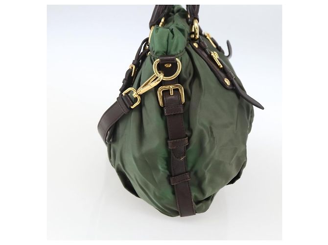 PRADA Borsa a Mano Nylon 2 vie Kaki Oro Auth 170942 D'oro Cachi - vista 4
