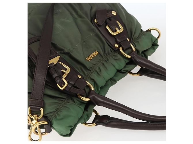 PRADA Borsa a Mano Nylon 2 vie Kaki Oro Auth 170942 D'oro Cachi - vista 6