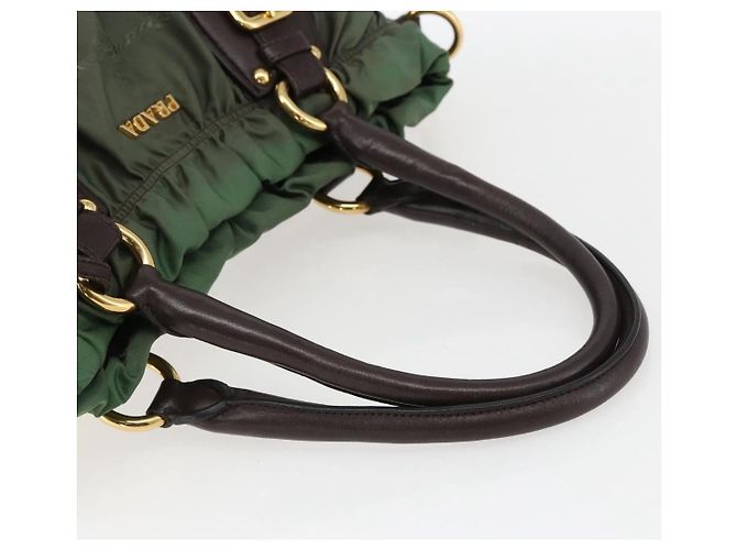 PRADA Borsa a Mano Nylon 2 vie Kaki Oro Auth 170942 D'oro Cachi - vista 7