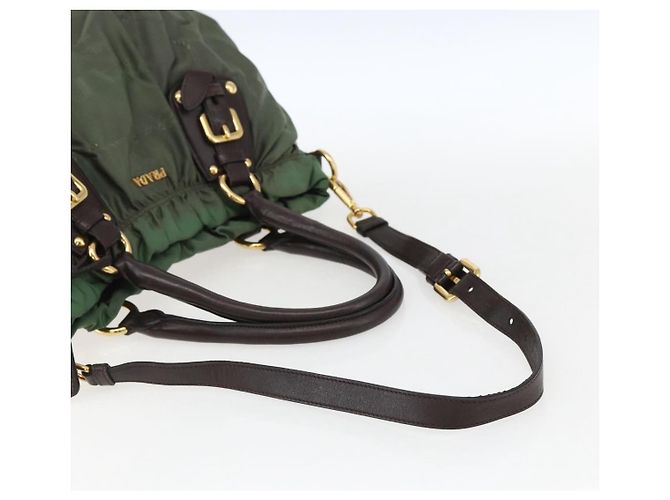 PRADA Borsa a Mano Nylon 2 vie Kaki Oro Auth 170942 D'oro Cachi - vista 8