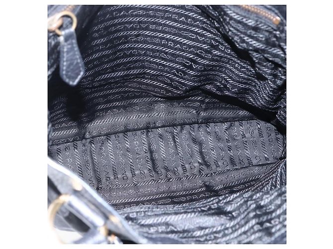 Borsa Tote PRADA in nylon e pelle nera dorata Auth fm5143 Nero D'oro - vista 10