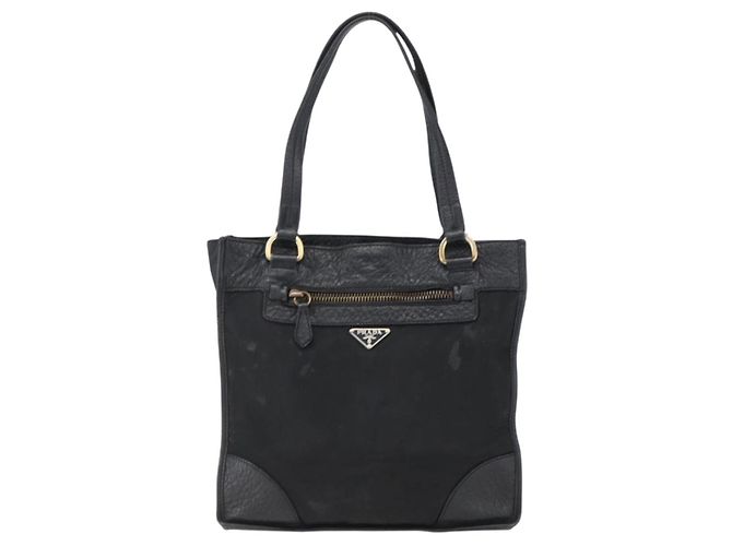 Borsa Tote PRADA in nylon e pelle nera dorata Auth fm5143 Nero D'oro - vista 13