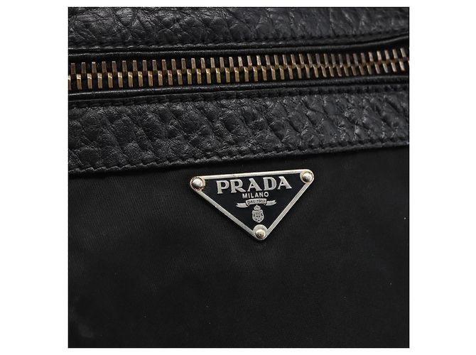 Borsa Tote PRADA in nylon e pelle nera dorata Auth fm5143 Nero D'oro - vista 17