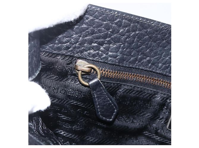 Borsa Tote PRADA in nylon e pelle nera dorata Auth fm5143 Nero D'oro - vista 22