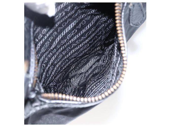 Borsa Tote PRADA in nylon e pelle nera dorata Auth fm5143 Nero D'oro - vista 24