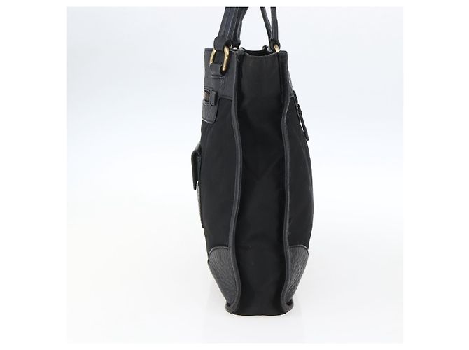 Borsa Tote PRADA in nylon e pelle nera dorata Auth fm5143 Nero D'oro - vista 3