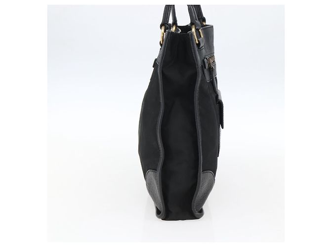 Borsa Tote PRADA in nylon e pelle nera dorata Auth fm5143 Nero D'oro - vista 4