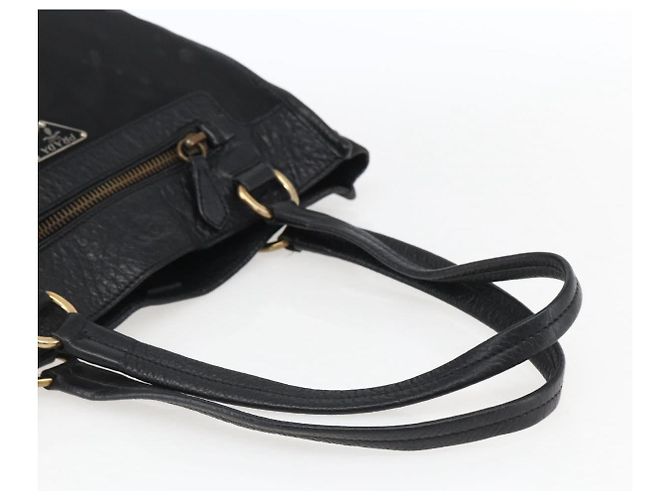 Borsa Tote PRADA in nylon e pelle nera dorata Auth fm5143 Nero D'oro - vista 7