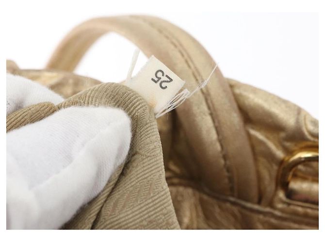 Ribbon PRADA Borsa a mano in pelle dorata Auth 170966 D'oro - vista 12