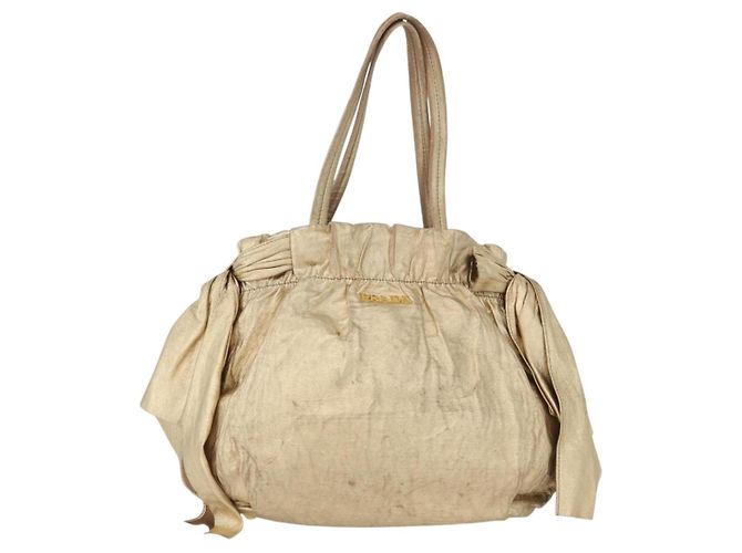Ribbon PRADA Borsa a mano in pelle dorata Auth 170966 D'oro - vista 13