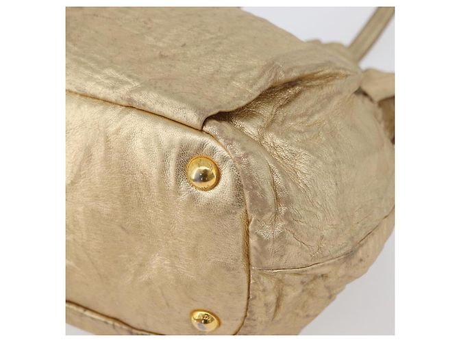 Ribbon PRADA Borsa a mano in pelle dorata Auth 170966 D'oro - vista 16