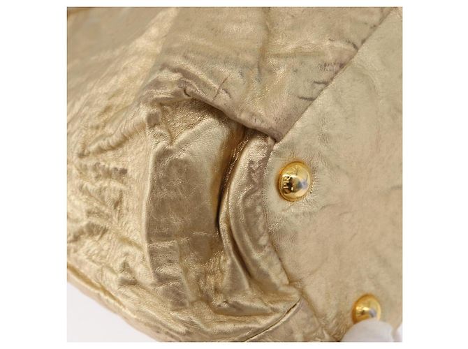 Ribbon PRADA Borsa a mano in pelle dorata Auth 170966 D'oro - vista 17