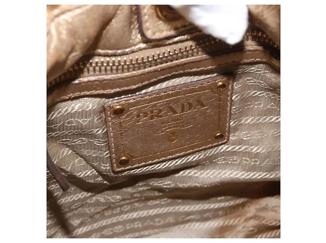 Ribbon PRADA Borsa a mano in pelle dorata Auth 170966 D'oro - vista 19