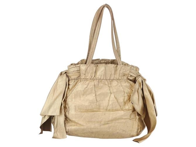Ribbon PRADA Borsa a mano in pelle dorata Auth 170966 D'oro - vista 2