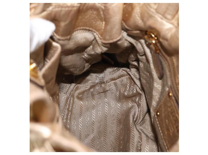 Ribbon PRADA Borsa a mano in pelle dorata Auth 170966 D'oro - vista 21