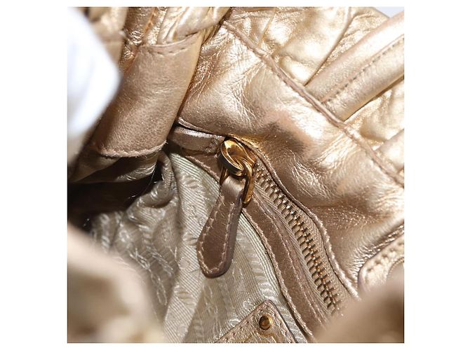 Ribbon PRADA Borsa a mano in pelle dorata Auth 170966 D'oro - vista 22