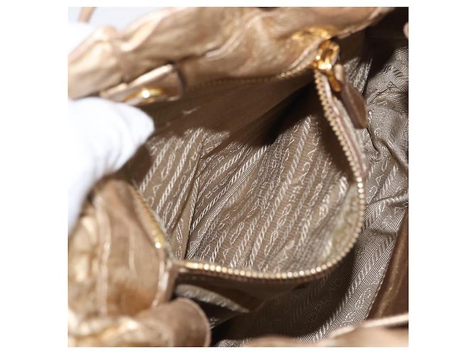 Ribbon PRADA Borsa a mano in pelle dorata Auth 170966 D'oro - vista 23