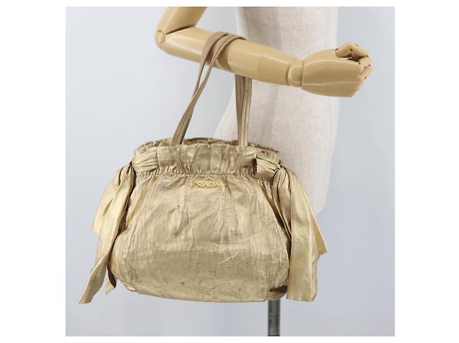 Ribbon PRADA Borsa a mano in pelle dorata Auth 170966 D'oro - vista 24