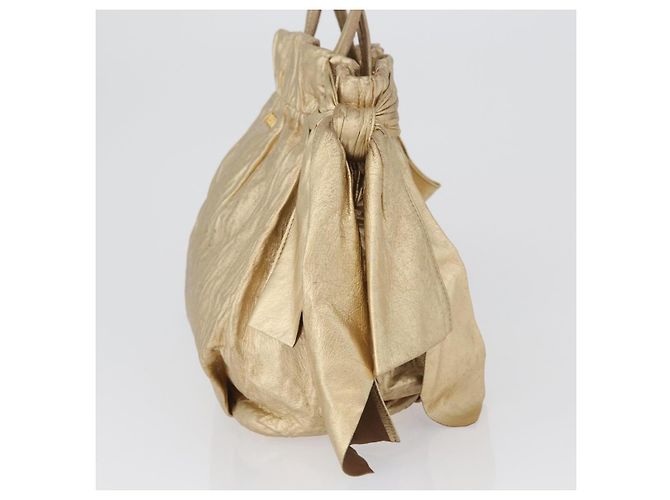 Ribbon PRADA Borsa a mano in pelle dorata Auth 170966 D'oro - vista 3