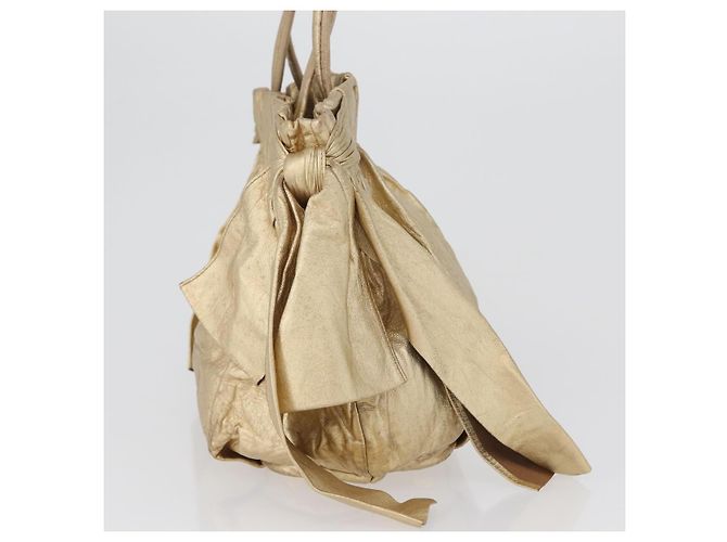 Ribbon PRADA Borsa a mano in pelle dorata Auth 170966 D'oro - vista 4