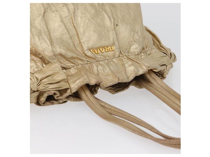 Ribbon PRADA Borsa a mano in pelle dorata Auth 170966 D'oro - vista 6