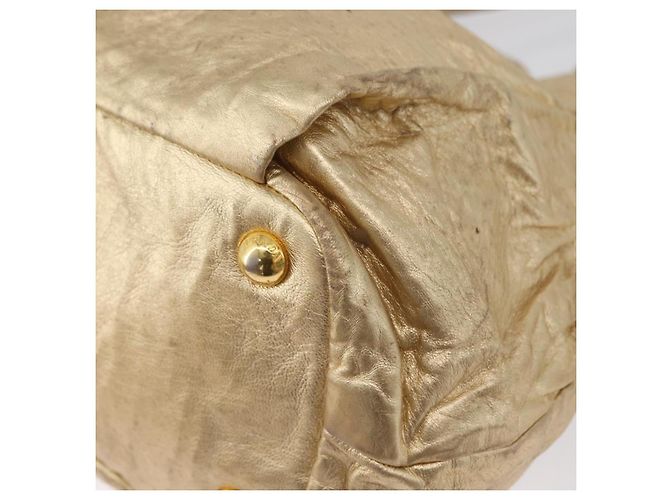 Ribbon PRADA Borsa a mano in pelle dorata Auth 170966 D'oro - vista 9