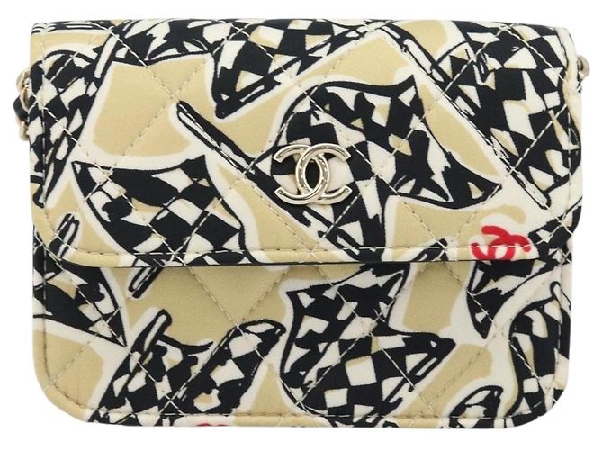CHANEL Mini Matelassé 12 Borsa a Spalla Catena Satin Beige Oro CC Auth 172590SAM D'oro - vista 13