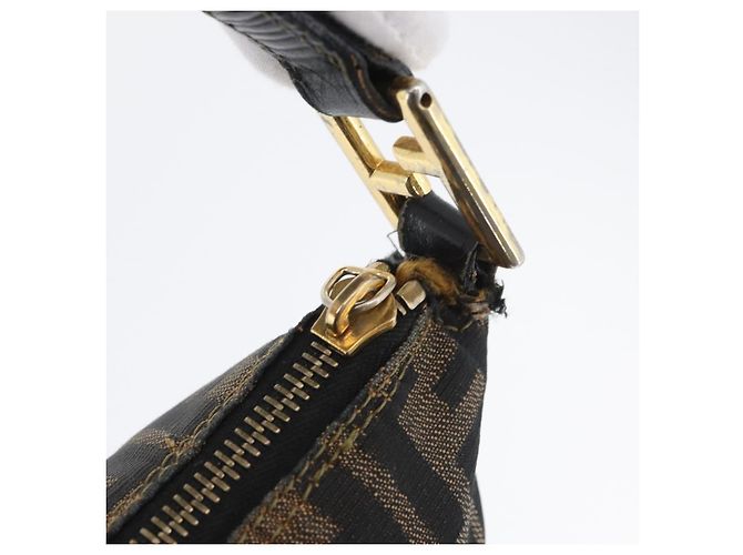 Borsa a Spalla in Tela Zucca FENDI Nera Marrone Auth 169579 Nero - vista 10
