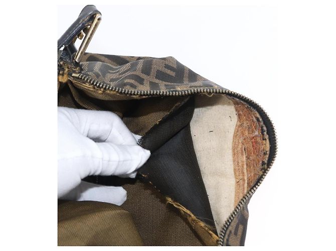 Borsa a Spalla in Tela Zucca FENDI Nera Marrone Auth 169579 Nero - vista 11
